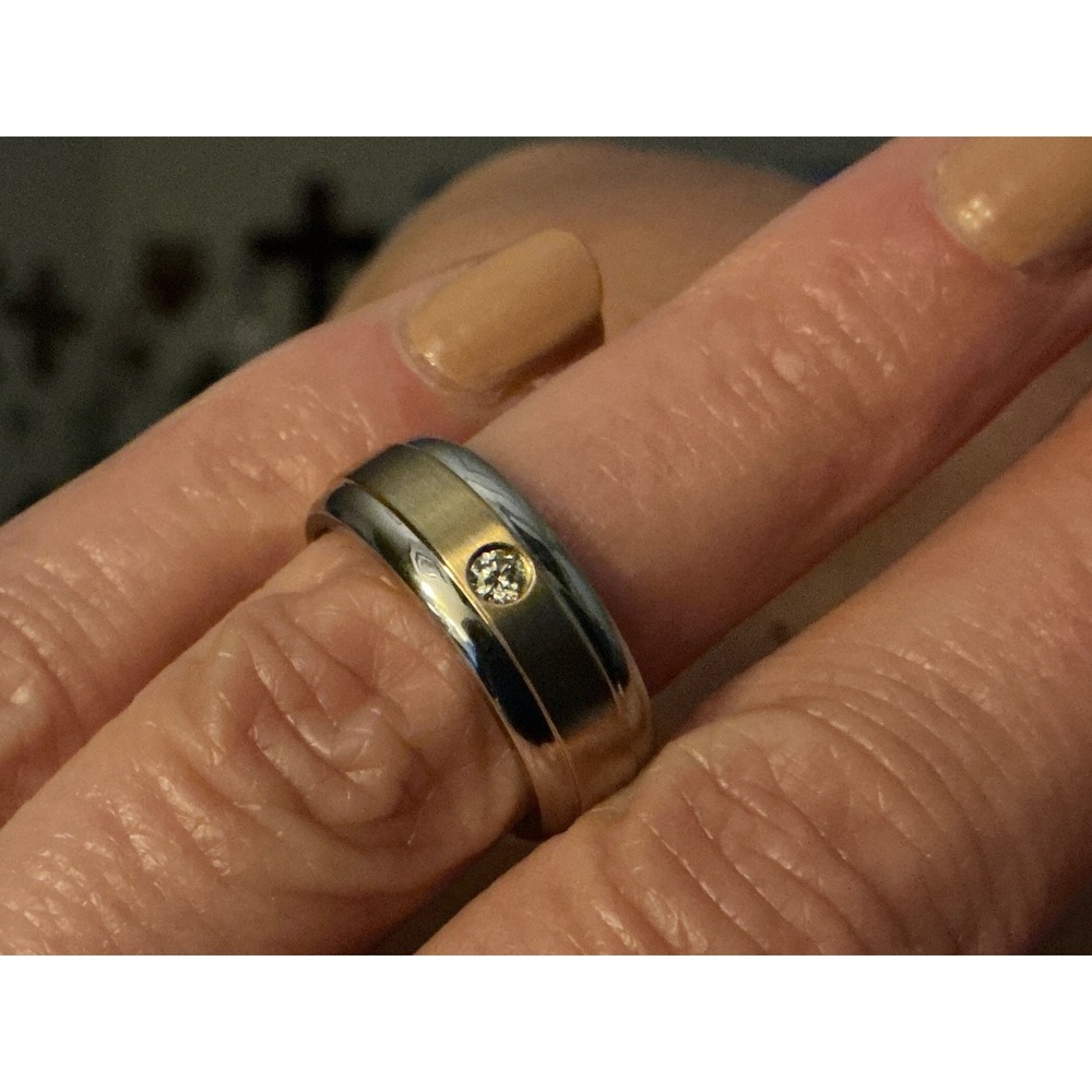 10kt Gold Stainless Steel Mens Diamond Solitaire Ring Band Size 5.5 US